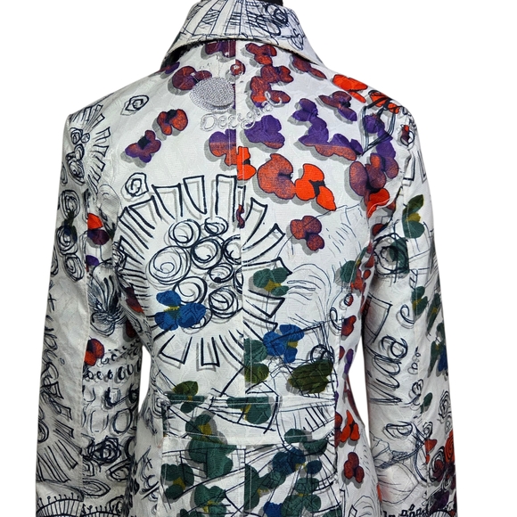 Desigual Artistic White and Multicolor Trench Coat Size 36 Or XS - Picture 4 of 11